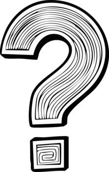 Bold black and white question mark symbol with hand-drawn lines and a square dot vector