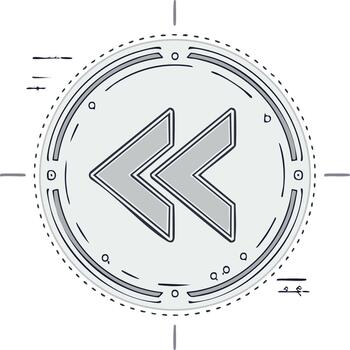 mano dibujado rebobinar botón icono con un futurista circular interfaz bosquejo estilo vector