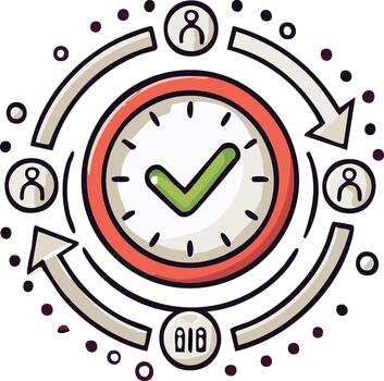 Circular time management process with user icons and successful task completion checkmark vector