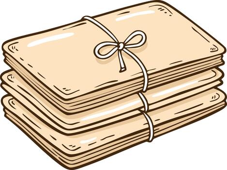 Clásico apilar de antiguo documentos o letras atado con cuerda dibujos animados vector