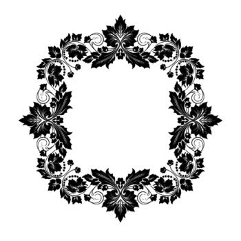 Intricate floral scrollwork frame featuring detailed leaves and budding flowers arranged in a symmetrical circular pattern vector