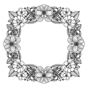 elegante decorativo cuadrado frontera marco compuesto de detallado floral elementos y follaje patrones con intrincado linea de trabajo y un limpiar antecedentes vector
