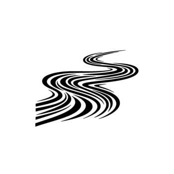 A stylized abstract representing a flowing river or water stream with dynamic curved lines and a sense of motion vector