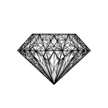 Intricate outline diamond geometric illustration with sharp facets and a detailed crystalline structure isolated vector