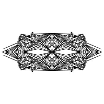 Intricate abstract geometric pattern with repeating diamond shapes and radiating linear elements in a monochromatic ink vector