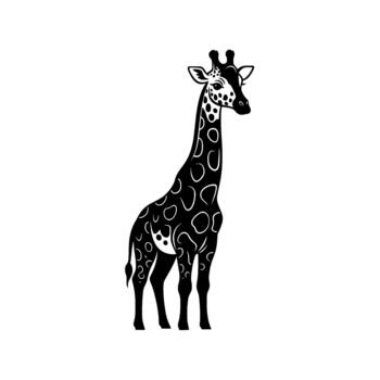 A striking illustration of a stylized giraffe with distinct spot patterns and a bold outline standing vector