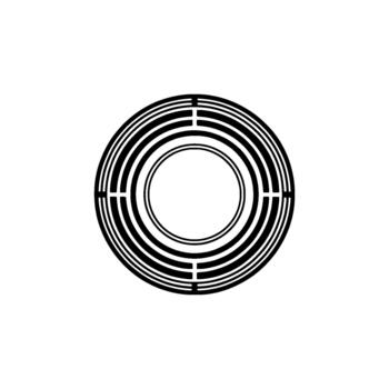 A perfectly centered abstract geometric circle featuring concentric stripes and four segmented radial lines vector