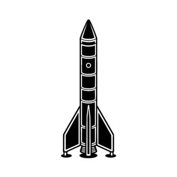 A stark illustration of a retrostyle rocket ship with pointed nose cone and stabilizing fins vector