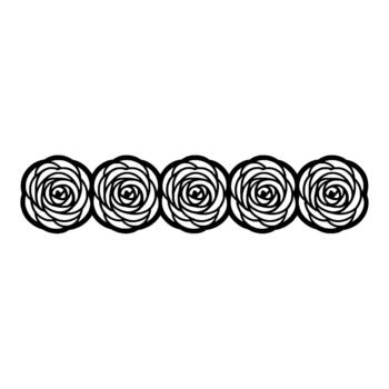 A minimalist outline pattern of five interconnected rose silhouettes arranged in a horizontal line vector