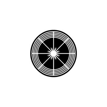 A stark geometric circular element with radiating lines and a starburst center vector