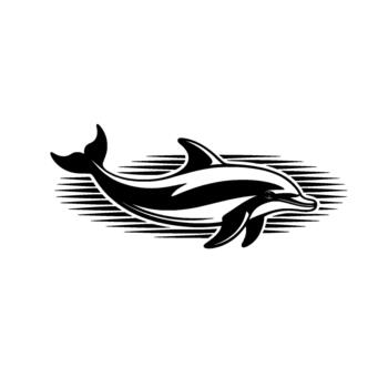 A sleek illustration of a leaping dolphin with dynamic horizontal speed lines in the background vector