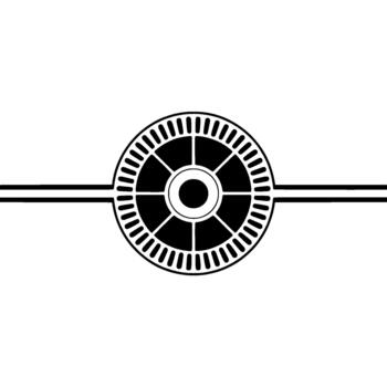 un minimalista presentando un estilizado circular engranaje mecanismo con radiante radios cruzado por un horizontal línea vector