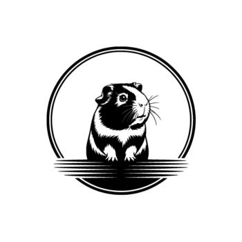 A stylized illustration of a guinea pig peeking over a decorative horizontal line within a circular frame vector
