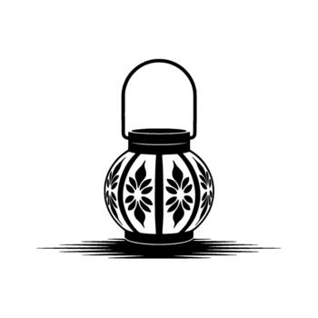 A striking silhouette of an ornate spherical lantern with intricate floral patterns and a sturdy handle isolated vector