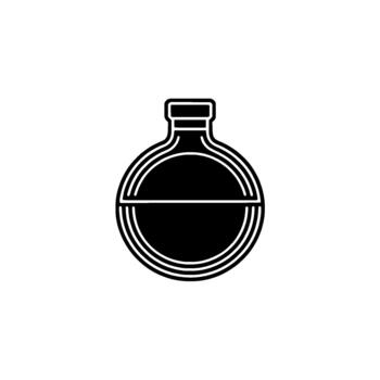 A minimalist illustration of a round laboratory flask with concentric circular lines representing a stylized liquid or chemical substance vector