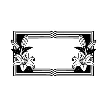 A sophisticated illustration of an elegant rectangular frame adorned with blooming lily flowers and buds vector