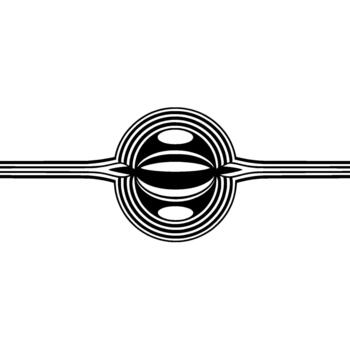 A symmetrical abstract optical illusion featuring concentric curved lines forming a central spherical shape with horizontal linear extensions vector