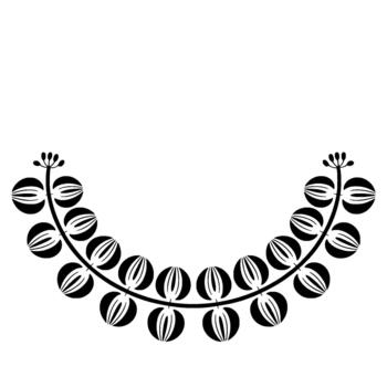 A minimalist illustration of a stylized botanical branch with segmented round seed pods arranged in a graceful semicircular arc vector