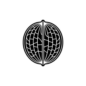 A striking illustration of a stylized segmented globe or orb with radiating lines and a central vertical division vector