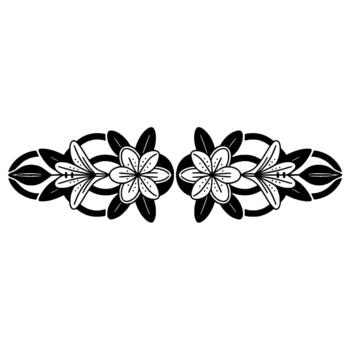 Symmetrical featuring stylized lily flowers with leaves and abstract oval shapes arranged horizontally vector