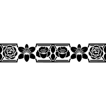 A continuous floral border featuring a repeating pattern of stylized roses and blooming flowers within geometric frames vector