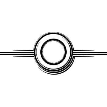 A minimalist featuring a stylized concentric circle with sharp linear elements extending horizontally vector