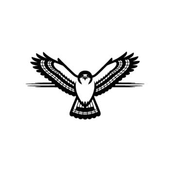 illustration of a stylized hawk with outstretched wings and detailed feather patterns in midflight vector