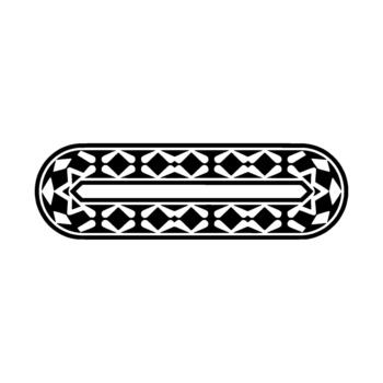 A monochrome abstract geometric border featuring a repeating pattern of diamond shapes and sharp angular elements within a rounded rectangular frame vector