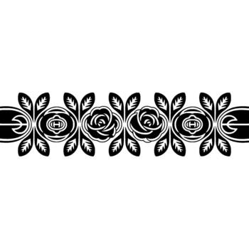 A stylized ornamental border featuring repeating rose motifs interspersed with abstract leaf shapes and decorative circular elements vector