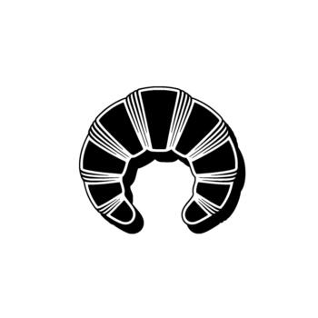 A stark illustration of a single crescent shaped croissant with defined lines representing layers isolated vector