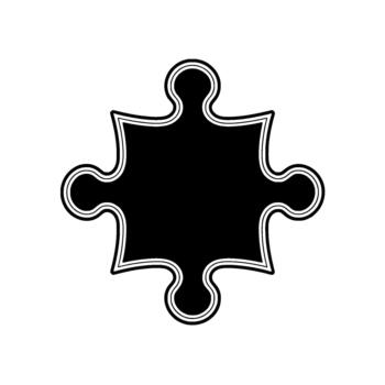 A stark puzzle piece with subtle grid lines and a bold outline isolated vector