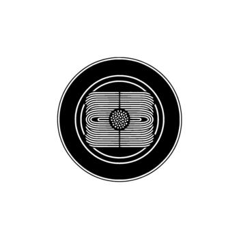 A minimalist featuring a circular emblem with concentric rings and a central patterned element resembling seeds or a flower bud vector