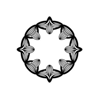 A striking minimalist outline of a symmetrical floral mandala with eight petallike segments creating an elegant circular frame vector