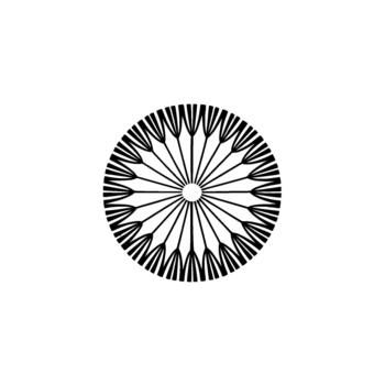 A minimalist illustration of a dandelion seed head or radial flower pattern with many thin lines emanating from a central circle vector
