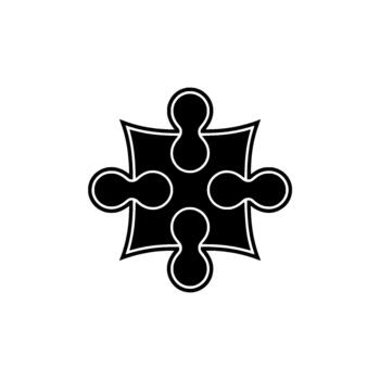 A bold silhouette of a single interlocking puzzle piece with rounded protrusions and indentations isolated vector