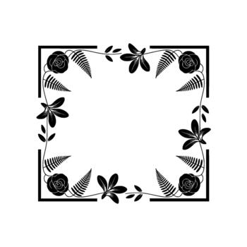 Elegant floral and fern border featuring stylized roses and leaves within a simple square frame vector