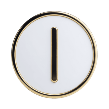 minimalista bianca pulsante con oro bordo e nero verticale linea, moderno il giro icona, elegante design per interfaccia, lusso stile, isolato su trasparente sfondo png