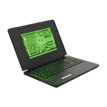 il computer portatile con raggiante verde circuito tavola e serratura simbolo su schermo, che rappresentano sicurezza informatica, dati protezione, e digitale sicurezza nel moderno tecnologia ambiente png