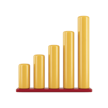 3d giallo bar grafico lucido finire cinque verticale colonne rosso base isolato su trasparente sfondo moderno attività commerciale Infografica crescita concetto dati visualizzazione verso l'alto tendenza minimo stile png