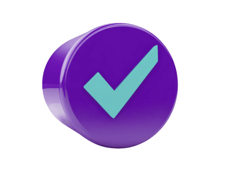 viola il giro pulsante con blu dai un'occhiata marchio 3d icona isolato su trasparente sfondo simboleggiante approvazione conferma successo o completato compito moderno e minimalista stile png