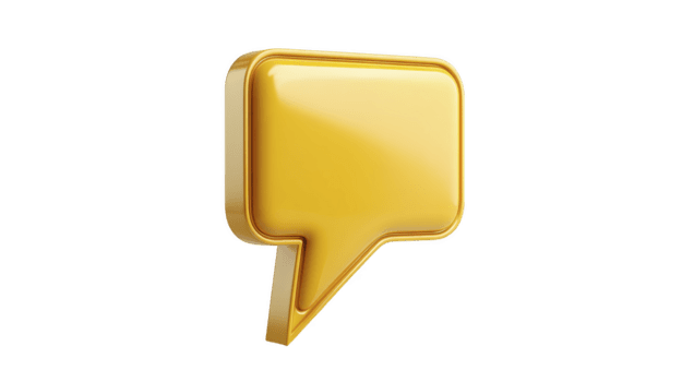 amarillo habla burbuja icono, 3d ilustración con lustroso finalizar, aislado en transparente fondo, simbolizando comunicación, conversación, y mensajería en moderno digital estilo png