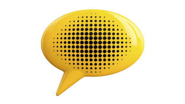 giallo discorso bolla con nero mezzitoni punti, isolato su trasparente sfondo, moderno pop arte stile, comunicazione e conversazione concetto, giocoso e creativo design elemento png