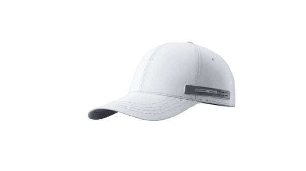 bianca baseball berretto con curvo tesa, visibile Cucitura, e piccolo rettangolare etichetta su lato, isolato su trasparente sfondo, moderno e minimo stile png