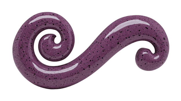 Purple swirl shape with glossy texture, speckled pattern, and smooth curved design, isolated on transparent background, evokes playful and creative mood, suitable for digital art or graphic design png
