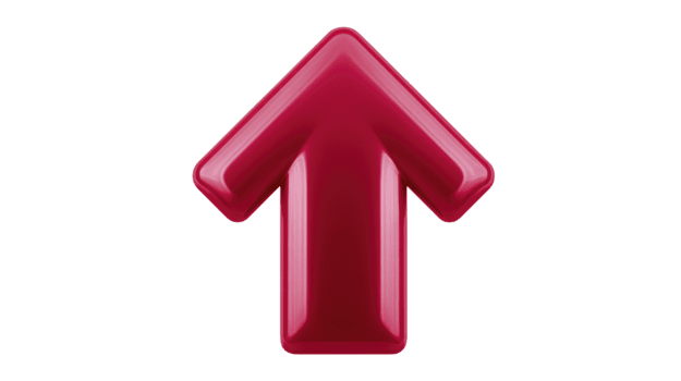Red glossy arrow pointing upward 3D style isolated on transparent background symbolizing direction progress or increase modern and bold design energetic and dynamic png