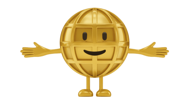 d'oro globo personaggio con sorridente viso, Aperto braccia, e allegro espressione, simboleggiante globale connessione, felicità, e accogliente atteggiamento, isolato su trasparenza sfondo png