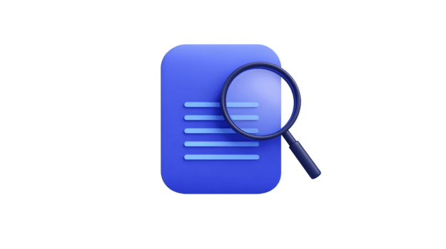 blu documento icona con ingrandimento bicchiere, simboleggiante documento ricerca, dati analisi, o file revisione, isolato trasparente sfondo, moderno 3d illustrazione, adatto per attività commerciale o tecnologia png