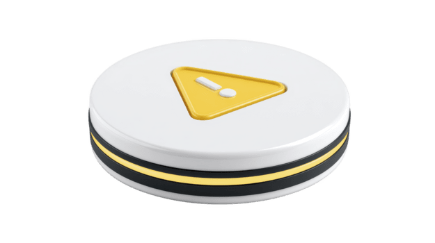 bianca il giro pulsante con giallo avvertimento triangolo e esclamazione marchio, moderno minimo disegno, isolato su trasparente sfondo, simboleggiante attenzione o mettere in guardia notifica png