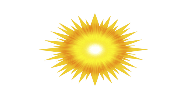 radiante giallo sunburst con raggiante centro e acuto raggi, simboleggiante energia, calore, e luminosità, isolato su trasparente sfondo per creativo design uso png