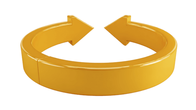 Jaune circulaire La Flèche symbole brillant 3d style isolé sur transparence Contexte représentant cycle processus ou rafraîchir concept moderne et dynamique conception adapté pour affaires ou La technologie thèmes png